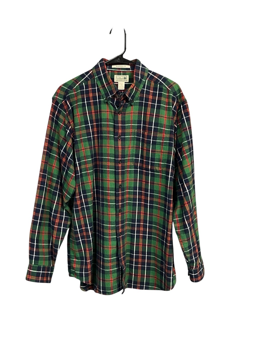 L.L.Bean Men’s L Plaid Flannel Green Red Navy Traditional Fit Gorpcore
